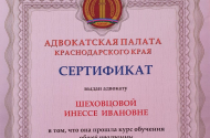 Услуги адвоката Шеховцовой Инессы Ивановны - 