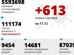 За сутки на Кубани выявили 613 случаев коронавируса