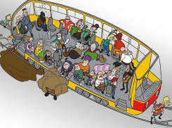 Однажды в трамвае: художник изобразил типичный краснодарский вагон в час пик