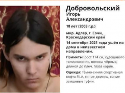 В Сочи бесследно исчез 18-летний парень