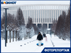 Краснодарцы пришли с тюбингами и зонтами: редкие кадры зимнего парка Галицкого