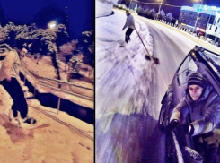 Жители Сочи прокатились на сноуборде по заснеженным улицам города