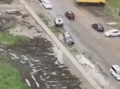 Обочечник погряз в луже на улице 40-летия Победы в Краснодаре 