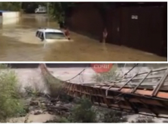 В Сочи под воду «ушел» автомобиль, а подвесной мост смыло рекой