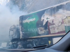В Краснодарском крае на трассе сгорел большегруз