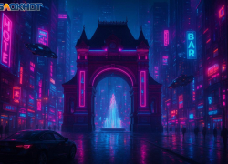 Неоновый город с летающими тарелками: как бы выглядел Краснодар в стиле киберпанк