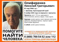 Пожилой мужчина ушел на прогулку и бесследно исчез на Кубани