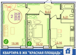 Продается двухкомнатная квартира в ЖК "Красная Площадь"