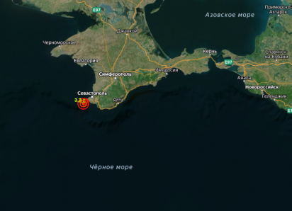 В Чёрном море около Крыма произошло землетрясение магнитудой 3,7