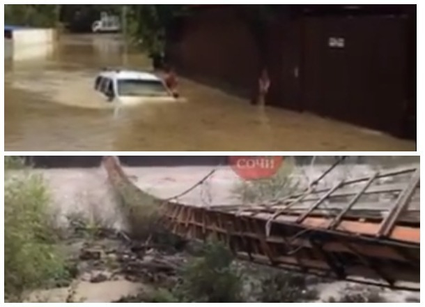 В Сочи под воду «ушел» автомобиль, а подвесной мост смыло рекой