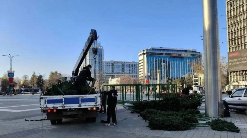 Стартовала установка главной новогодней ёлки Краснодара 