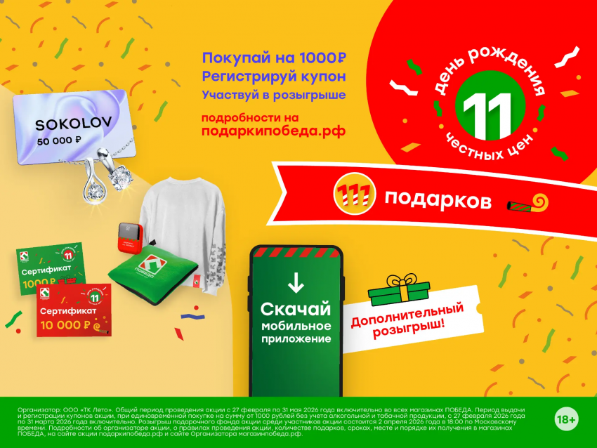 Акция от торговой сети ПОБЕДА! День рождения честных цен