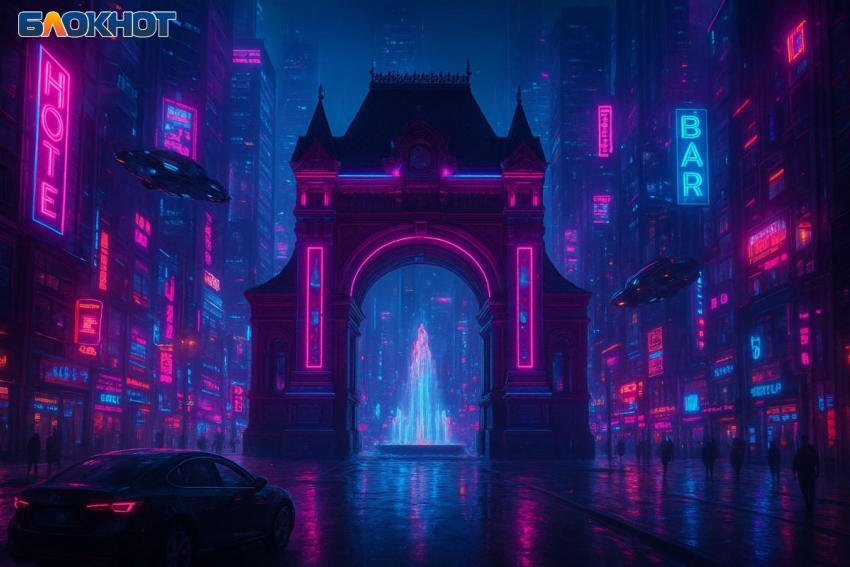 Неоновый город с летающими тарелками: как бы выглядел Краснодар в стиле киберпанк