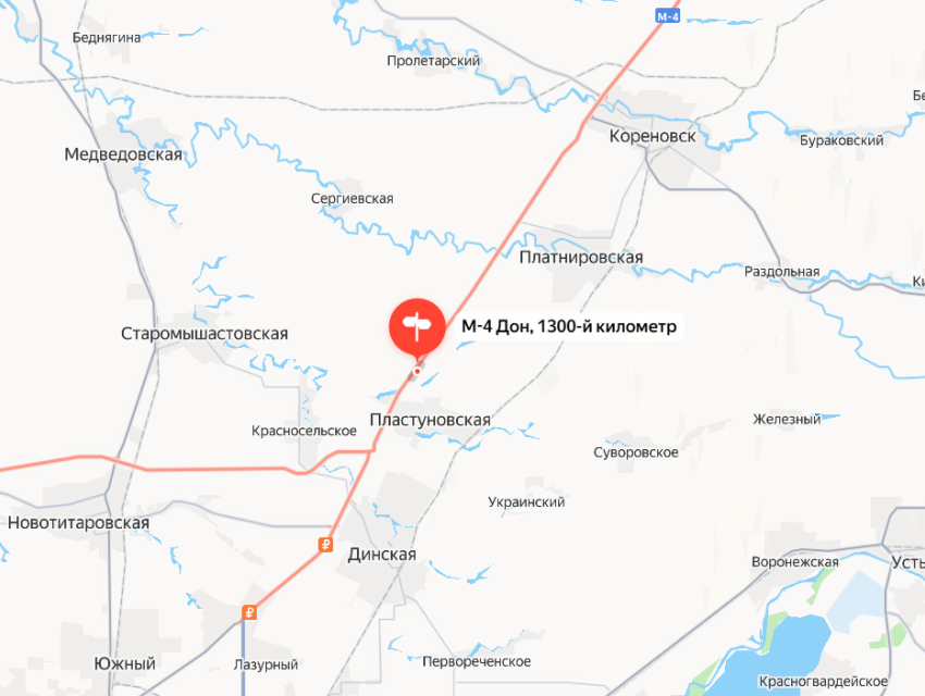 Полосу движения перекрыли на трассе М-4 «Дон» в Краснодарском крае