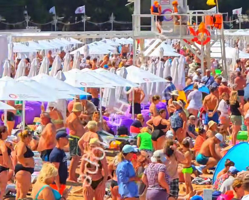 «Стоя загорают и плавают»: блогер показал видео с забитого в Геленджике пляжа 