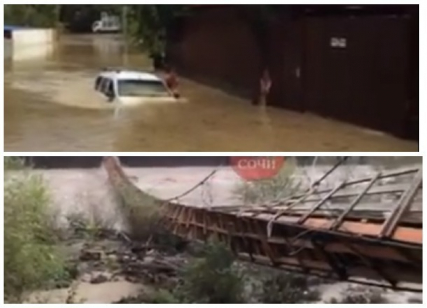 В Сочи под воду «ушел» автомобиль, а подвесной мост смыло рекой