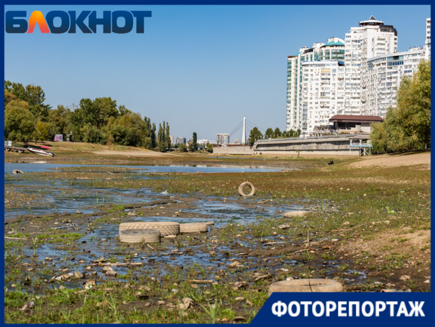 Масляные пятна, покрышки и ракушки: в Краснодаре показали сильно обмелевший Затон