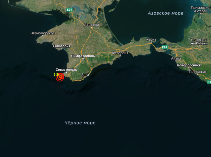 В Чёрном море около Крыма произошло землетрясение магнитудой 3,7