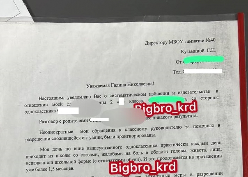 В Краснодаре прокуратура организовала проверку по факту буллинга в отношении третьеклассницы в гимназии №40