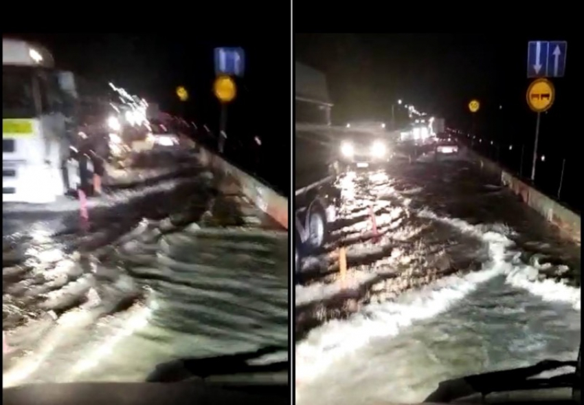 Сплошные волны: затопленную трассу в Северском районе сняли на видео